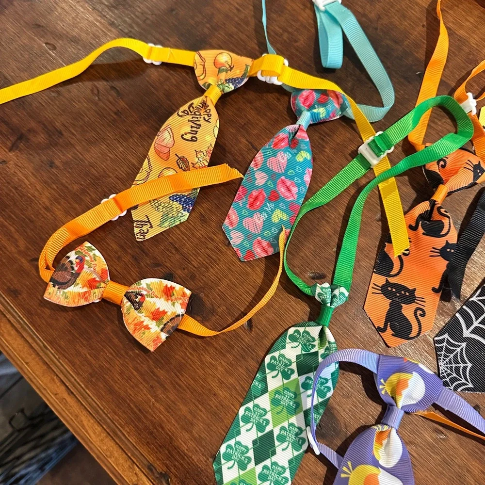 Bundle of handmade cat neckties and bows
